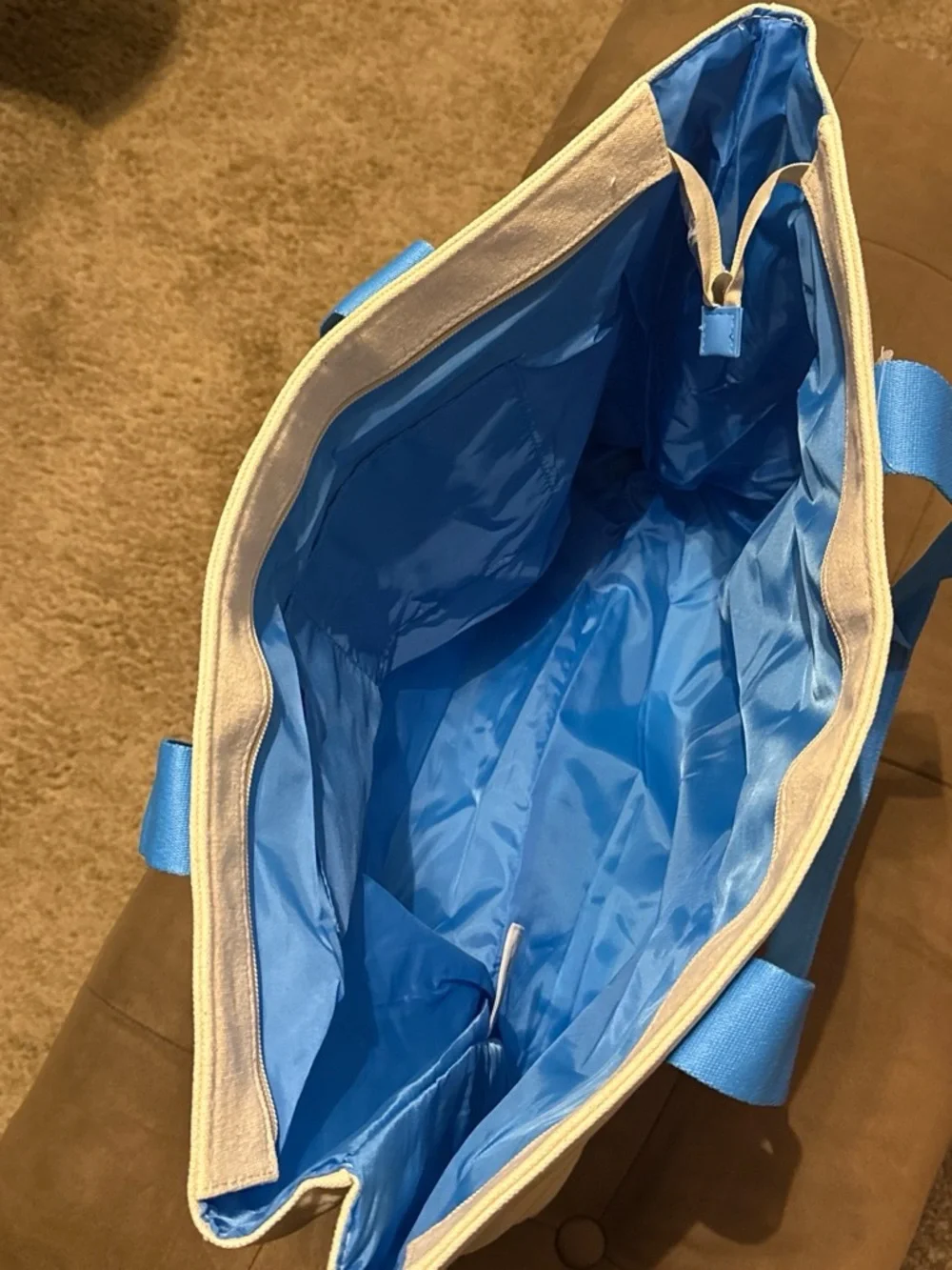 PINK Victoria's Secret Canvas Tote with Blue Straps